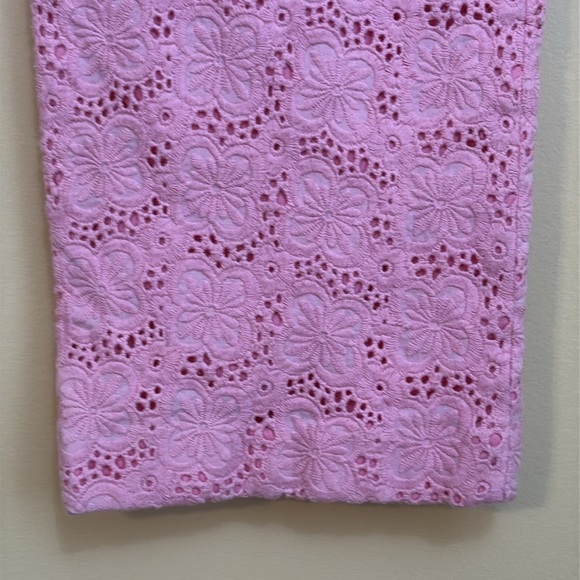 Vintage Lilly Pulitzer | Pink Cotton Daisy Embroidered Eyelet Pants Trousers 10 - Picture 6 of 15